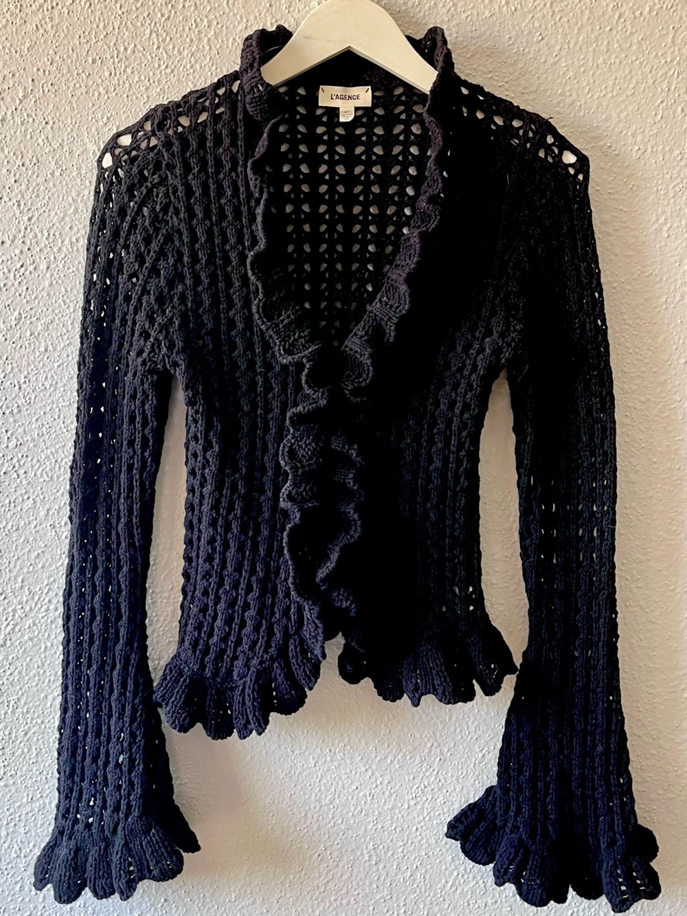 L’AGENCE Solaris Open Stitch Cotton Blend Cardigan in Black